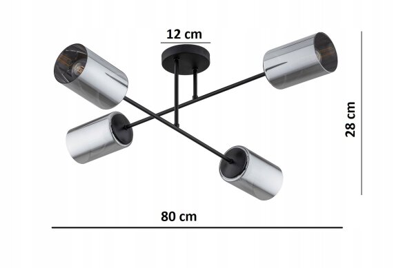 Deckenlampe 4-flammig Silber E27 B:80 cm Metall Modern Leuchte