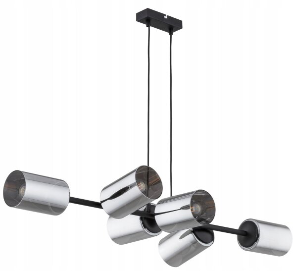 Pendelleuchte 6-flammig Schwarz Silber E27 100 cm