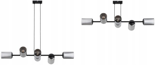 Pendelleuchte 6-flammig Schwarz Silber E27 100 cm