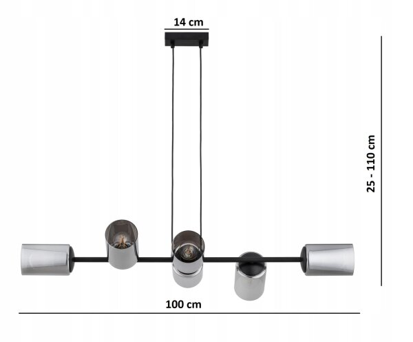 Pendelleuchte 6-flammig Schwarz Silber E27 100 cm