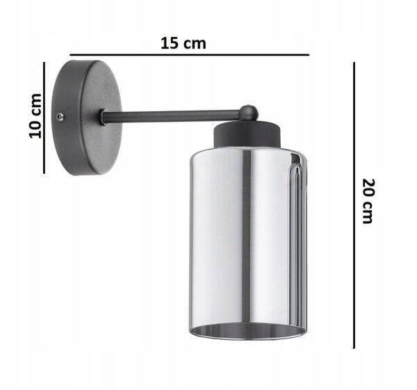 Wandleuchte mit Arm Schwarz Silber E27 T:15 cm Modern Leuchte