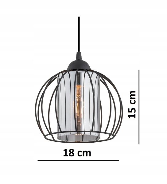 Pendelleuchte Glas Metall Draht Schwarz E27 B:18 cm