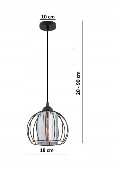 Pendelleuchte Glas Metall Draht Schwarz E27 B:18 cm