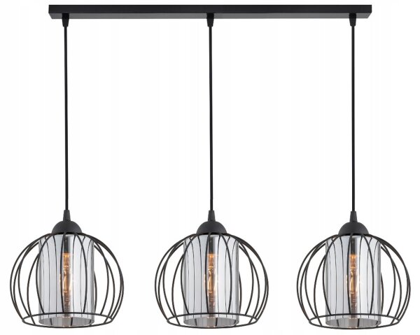 Pendelleuchte 3-flammig Glas Schwarz E27 L:70 cm Modern Leuchte