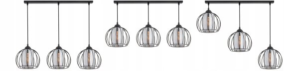 Pendelleuchte 3-flammig Glas Schwarz E27 L:70 cm Modern Leuchte