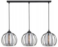 Pendelleuchte 3-flammig Glas Schwarz E27 L:70 cm Modern...