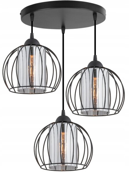 Pendelleuchte 3-flammig Glas Schwarz E27 B:40 cm Modern Leuchte