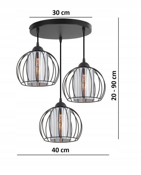 Pendelleuchte 3-flammig Glas Schwarz E27 B:40 cm Modern Leuchte