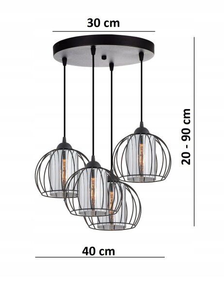 Pendelleuchte 3-flammig Glas Metall E27 Ø40 cm Schwarz Leuchte