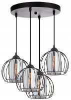 Pendelleuchte 3-flammig Glas Metall E27 &Oslash;40 cm Schwarz