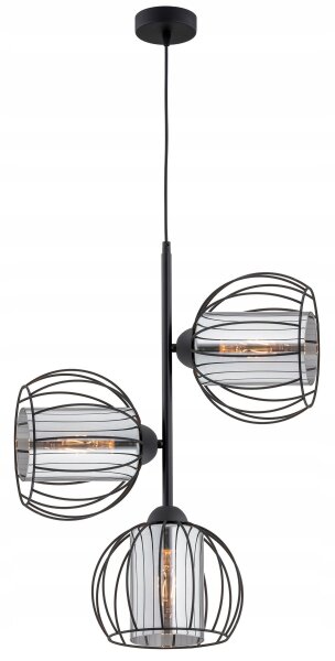 Pendelleuchte 3-flammig Glas Metall Schwarz E27 L:18 cm Leuchte