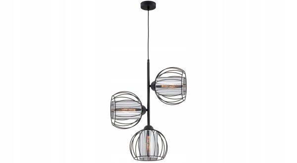 Pendelleuchte 3-flammig Glas Metall Schwarz E27 L:18 cm Leuchte