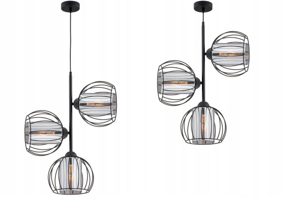 Pendelleuchte 3-flammig Glas Metall Schwarz E27 L:18 cm Leuchte