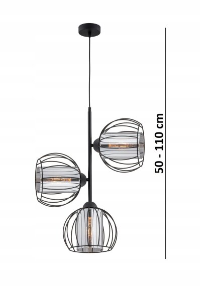Pendelleuchte 3-flammig Glas Metall Schwarz E27 L:18 cm Leuchte