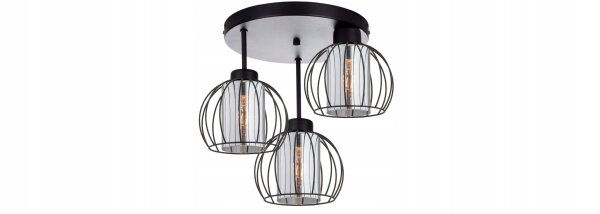 Deckenleuchte 3-flammig Glas Metall Schwarz E27 B:40 cm Leuchte