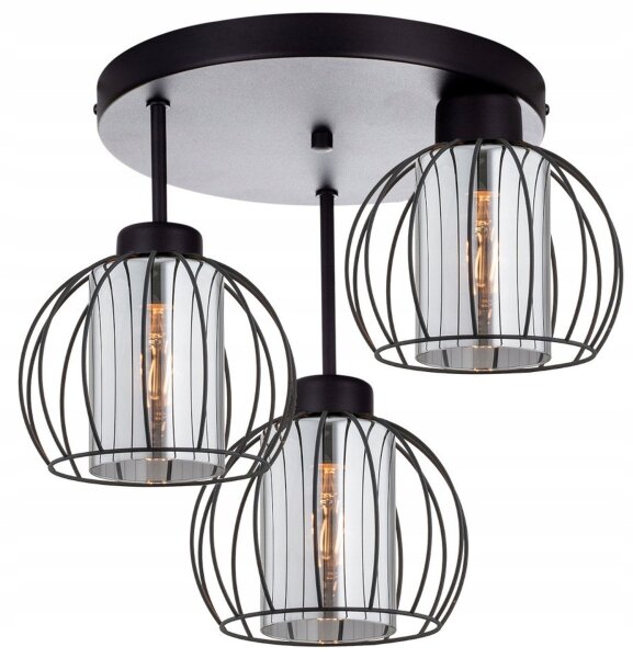Deckenleuchte 3-flammig Glas Metall Schwarz E27 B:40 cm