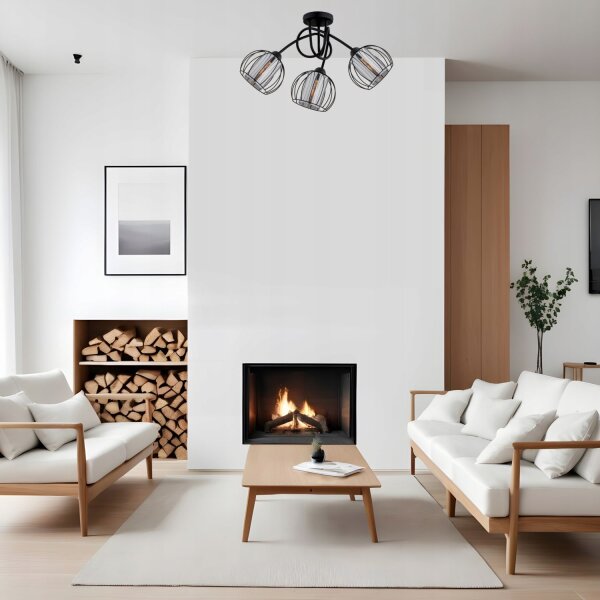 Deckenleuchte 3-flammig Metall Glas E27 B:50 cm Modern Leuchte