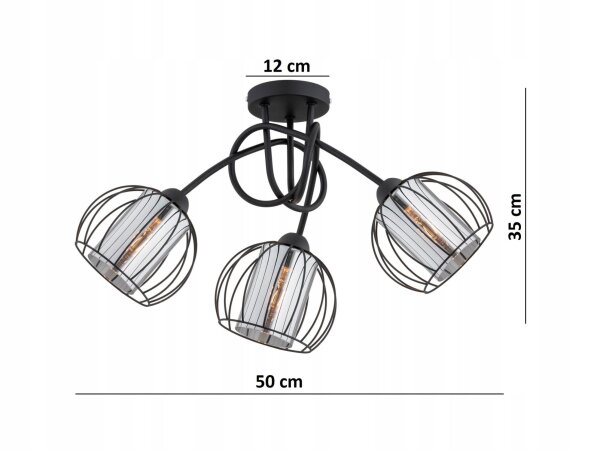 Deckenleuchte 3-flammig Metall Glas E27 B:50 cm Modern
