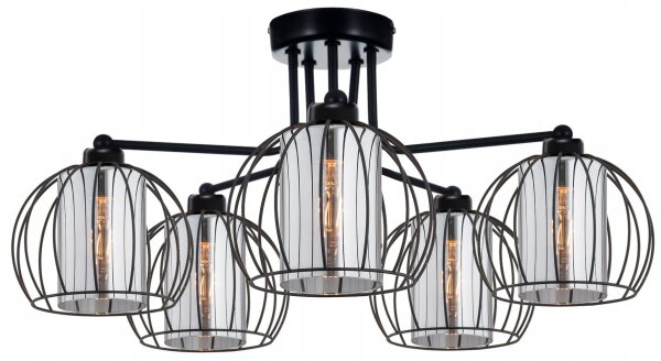 Deckenleuchte 5-flammig Schwarz Glas Metall E27 B:70 cm Leuchte