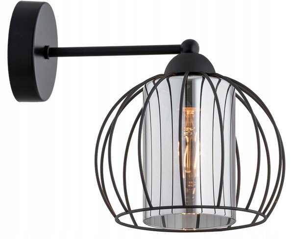 Wandlampe Glas Metall Draht Schwarz E27 T:22 cm Modern Leuchte