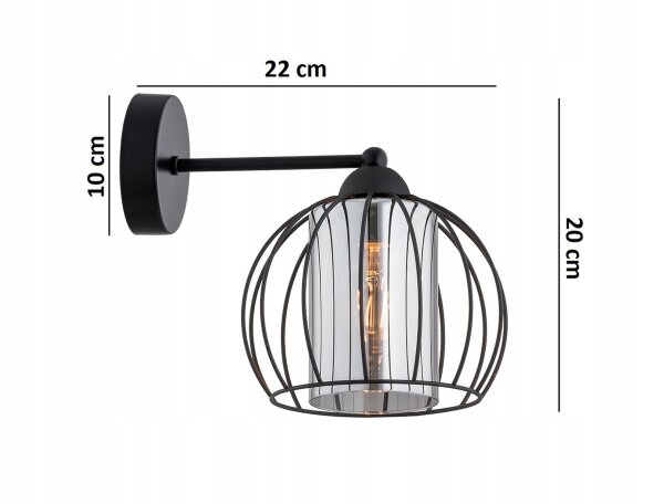 Wandlampe Glas Metall Draht Schwarz E27 T:22 cm Modern