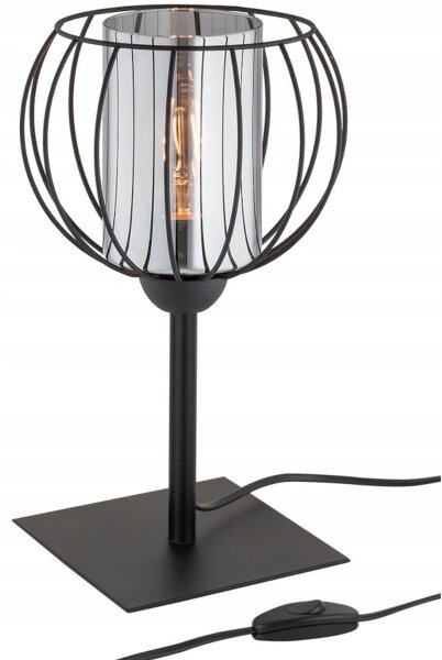 Tischlampe Glas Metall Schwarz E27 H:38 cm Draht Modern