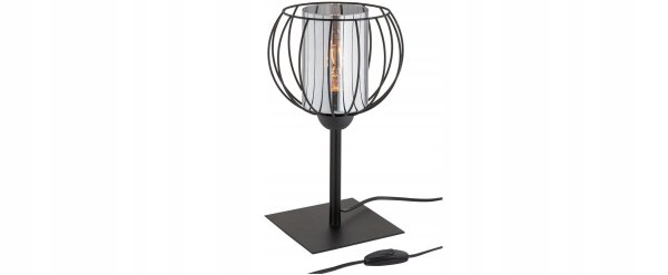 Tischlampe Glas Metall Schwarz E27 H:38 cm Draht Modern