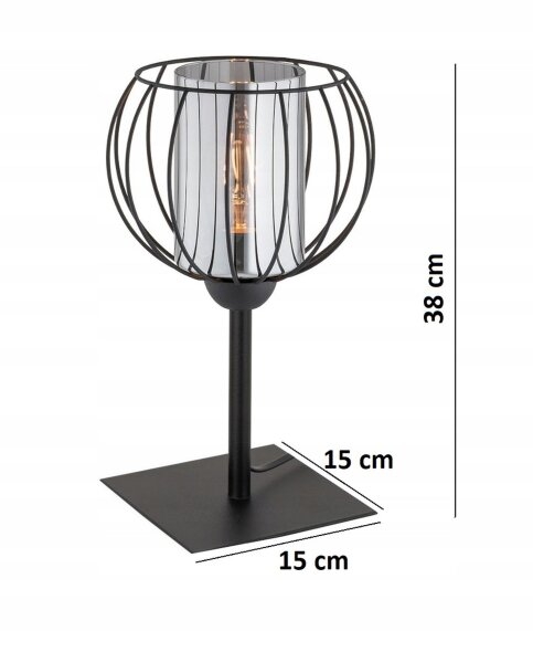 Tischlampe Glas Metall Schwarz E27 H:38 cm Draht Modern