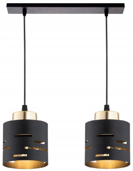 Pendelleuchte 2-flammig Schwarz Gold Metall E27 L:40 cm Leuchte