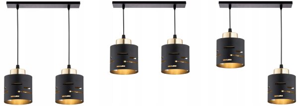 Pendelleuchte 2-flammig Schwarz Gold Metall E27 L:40 cm Leuchte