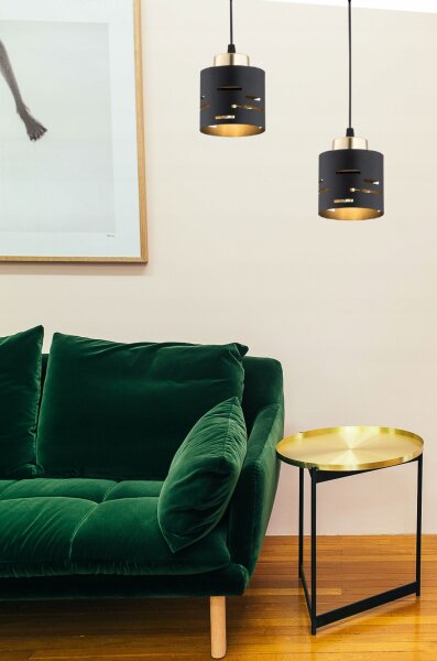 Pendelleuchte 2-flammig Schwarz Gold Metall E27 L:40 cm Leuchte