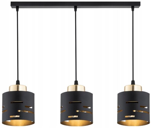 Pendelleuchte 3-flammig Metall Schwarz Gold E27 L:60 cm Leuchte