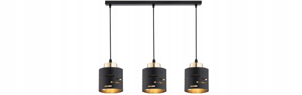 Pendelleuchte 3-flammig Metall Schwarz Gold E27 L:60 cm Leuchte