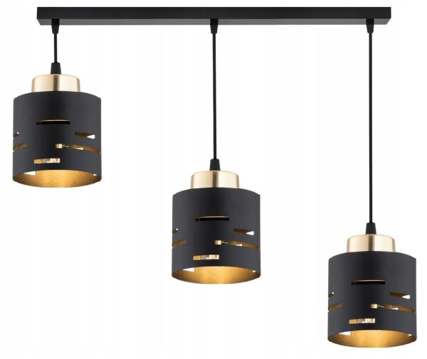 Pendelleuchte 3-flammig Metall Schwarz Gold E27 L:60 cm Leuchte