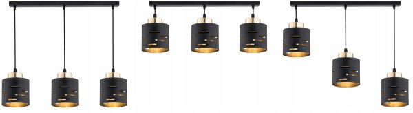Pendelleuchte 3-flammig Metall Schwarz Gold E27 L:60 cm Leuchte