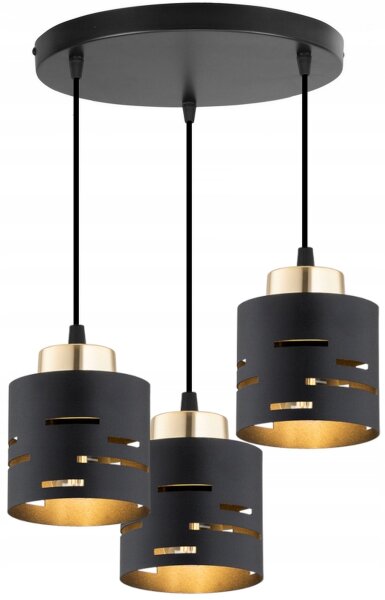 Hängelampe 3-flammig Schwarz Gold E27 B:30 cm rund Leuchte
