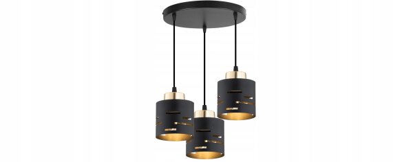 Hängelampe 3-flammig Schwarz Gold E27 B:30 cm rund Leuchte