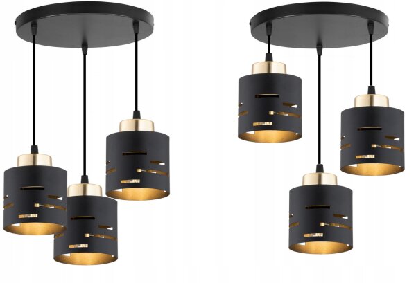 Hängelampe 3-flammig Schwarz Gold E27 B:30 cm rund Leuchte
