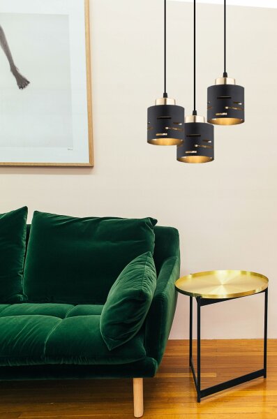 Hängelampe 3-flammig Schwarz Gold E27 B:30 cm rund Leuchte
