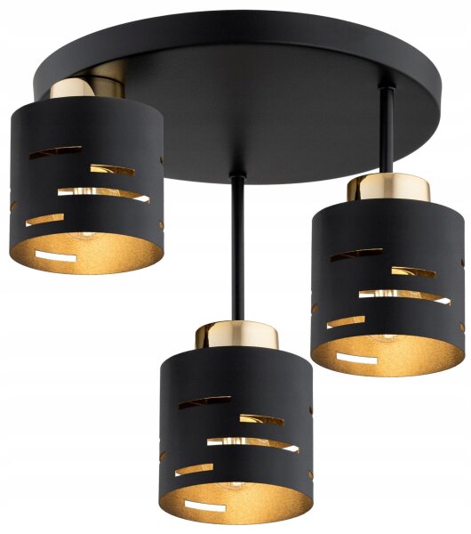 Deckenleuchte 3-flammig Schwarz Gold E27 B:30 cm Metall Leuchte