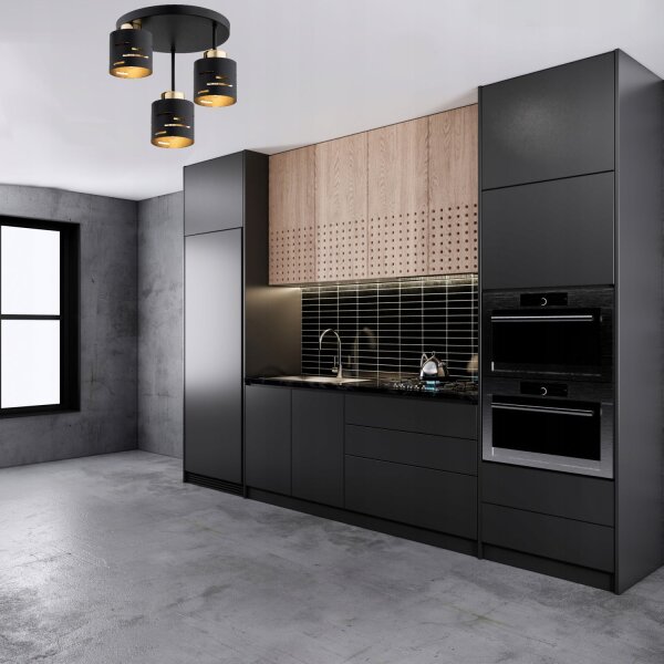 Deckenleuchte 3-flammig Schwarz Gold E27 B:30 cm Metall Leuchte