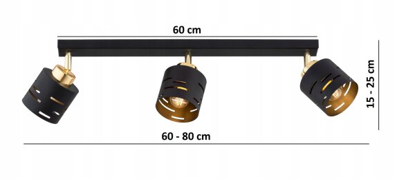 Deckenspot schwenkbar Metall Schwarz Gold E27 L:60 cm