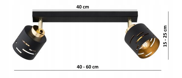Deckenspot verstellbar Schwarz Gold Metall E27 L:40 cm Leuchte