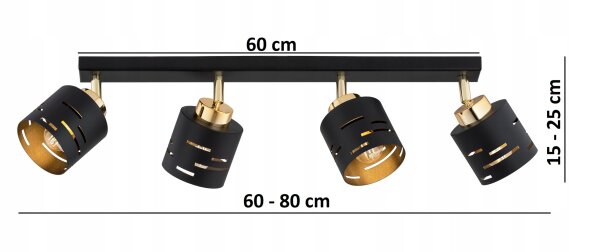 Deckenspot schwenkbar Metall Schwarz Gold E27 L:60 cm