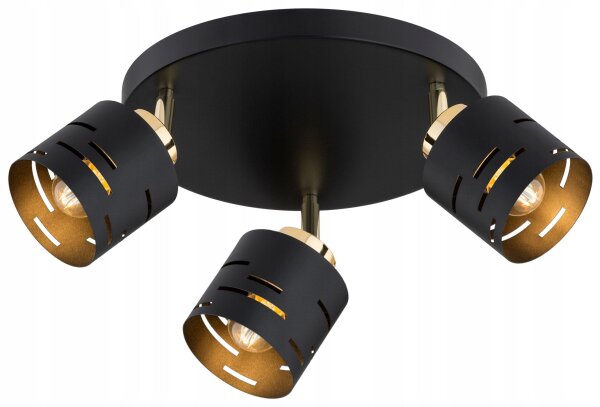 Deckenspot flexibel Schwarz Gold 3-flammig E27 B:30 cm Leuchte
