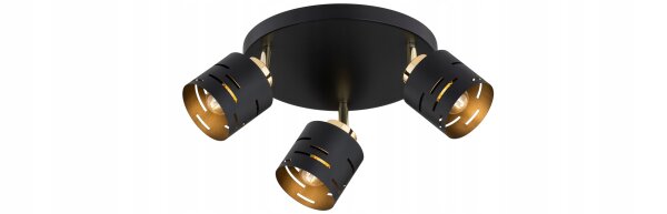 Deckenspot flexibel Schwarz Gold 3-flammig E27 B:30 cm Leuchte