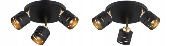 Deckenspot flexibel Schwarz Gold 3-flammig E27 B:30 cm Leuchte