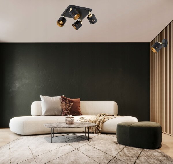 Deckenspot flexibel 4-flammig Schwarz Gold E27 L:30 cm Leuchte