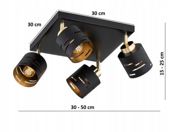 Deckenspot flexibel 4-flammig Schwarz Gold E27 L:30 cm Leuchte