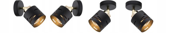 Wandleuchte flexibel Schwarz Gold E27 T:15 cm Metall